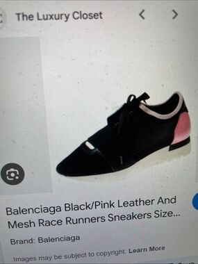 Balenciaga Black with Pink Accent Leather Mesh race runner/Lace-Up Sneakers